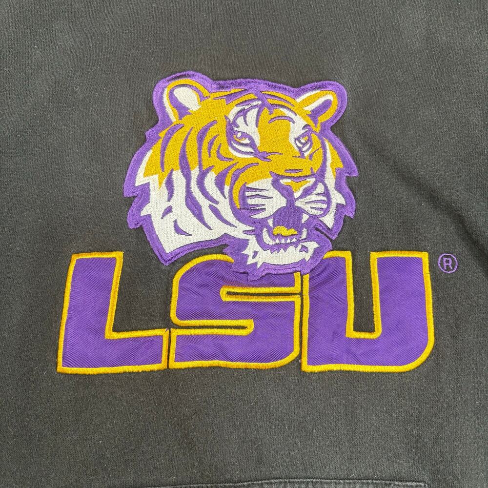 LSU‎ Tigers Blue 84 Black Pullover Hoodie with SEC Sleeve Patch Sz L Preowned - Picture 2 of 5